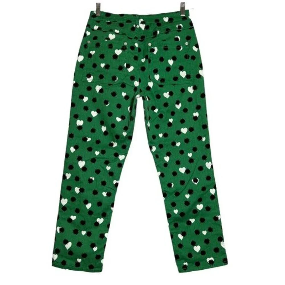 Anthropologie Maeve The Cigarette Slim Jeans High Rise SIZE 31 Green Heart Stars - Picture 2 of 9